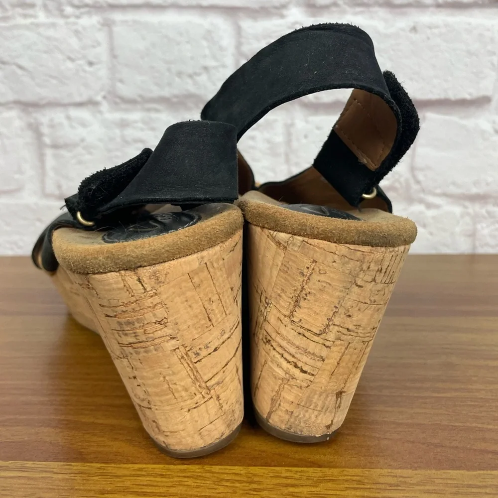 Clarks Artisan Suede Black Cork Wedge Sandals Size 11